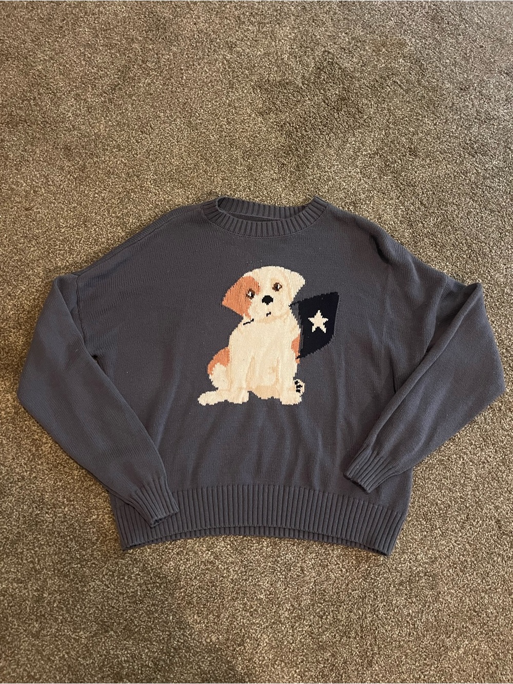 Hollister Gray Knit Dog Crewneck Sweater with Puppy Motif